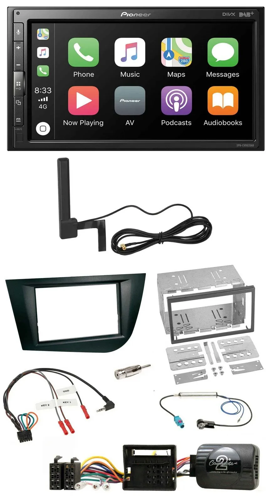 Pioneer USB 2DIN Bluetooth DAB Lenkrad Autoradio für Seat Leon 2005-2009 schwarz
