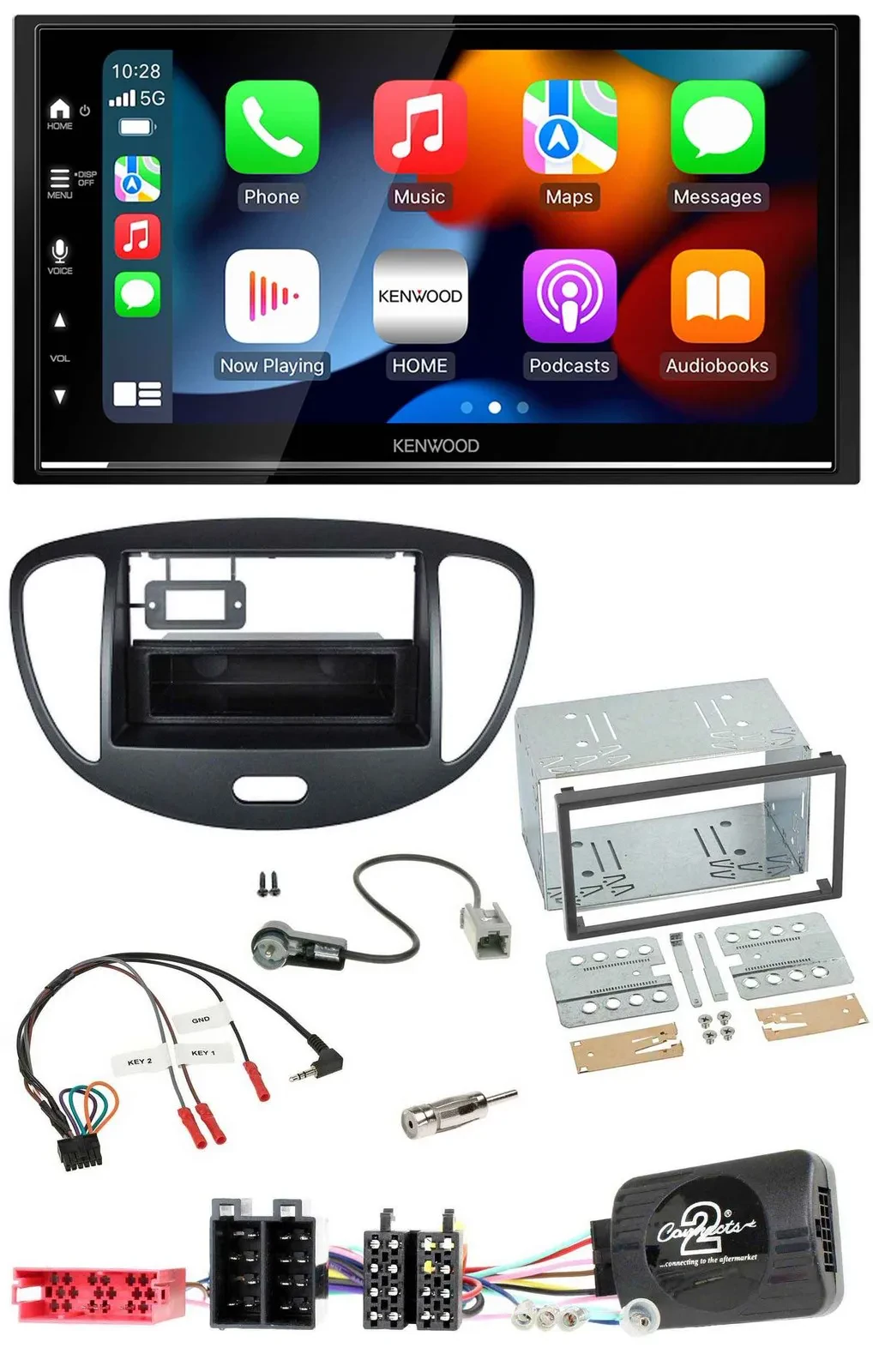 Kenwood DAB USB Bluetooth 2DIN Lenkrad Autoradio für Hyundai i10 2009-2013 schwa