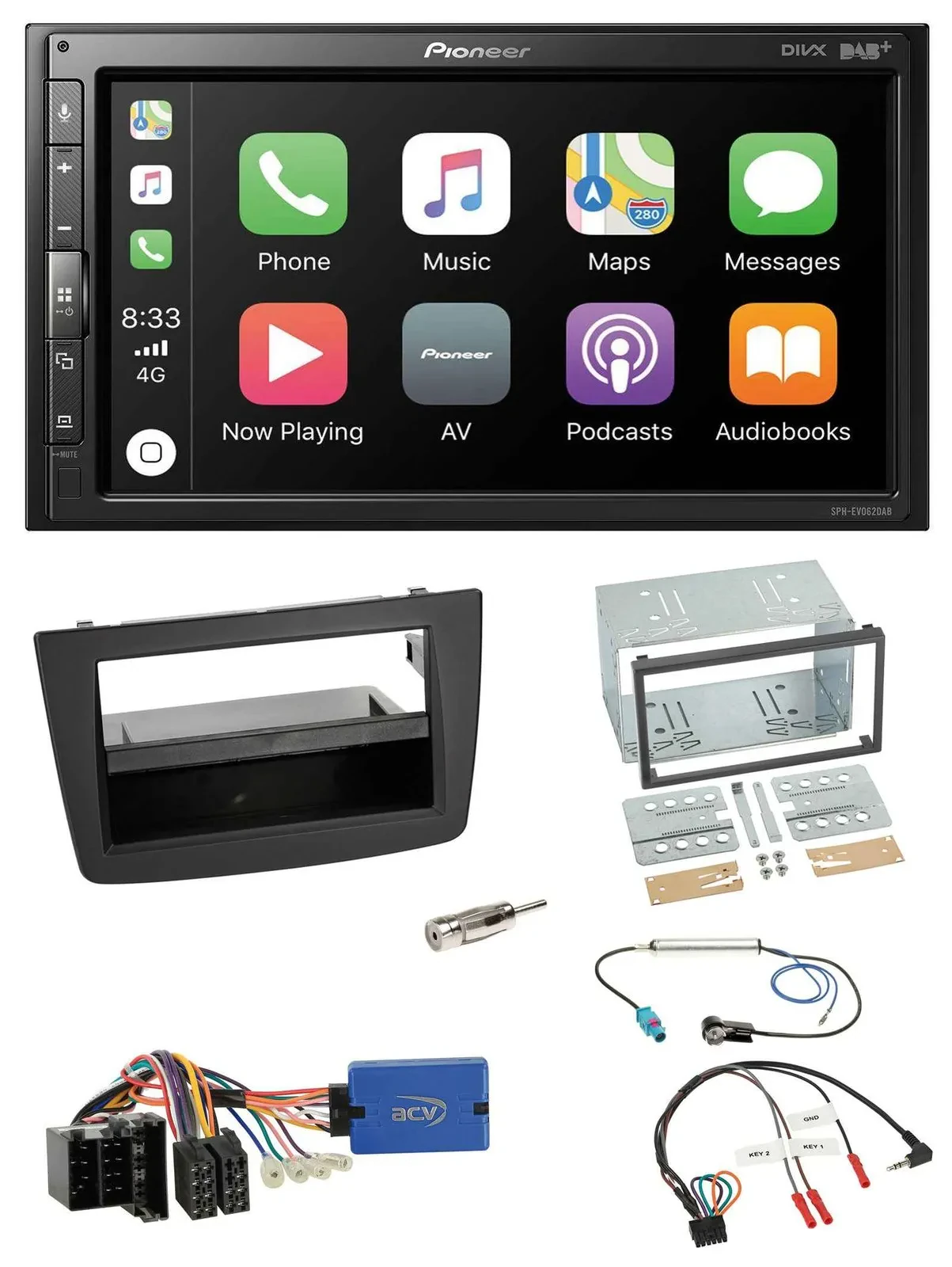 Автомагнитола для Alfa Romeo Mito Pioneer 2 DIN, DAB, Bluetooth, USB, поддержка управления на руле