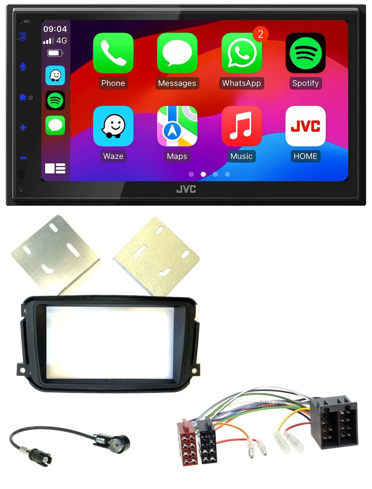 JVC Bluetooth USB MP3 2DIN DAB Autoradio für Smart ForTwo 2010-2015 ISO