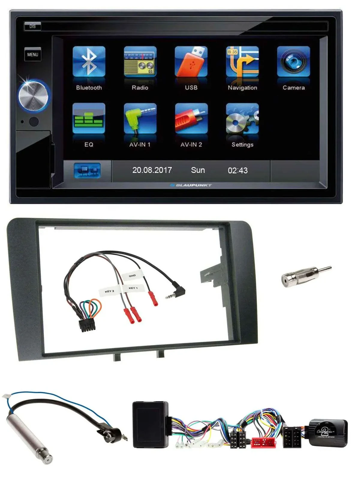 Автомагнитола Blaupunkt Lenkrad USB Bluetooth TMC 2DIN Navigation für Audi A3 Symphony Aktiv I