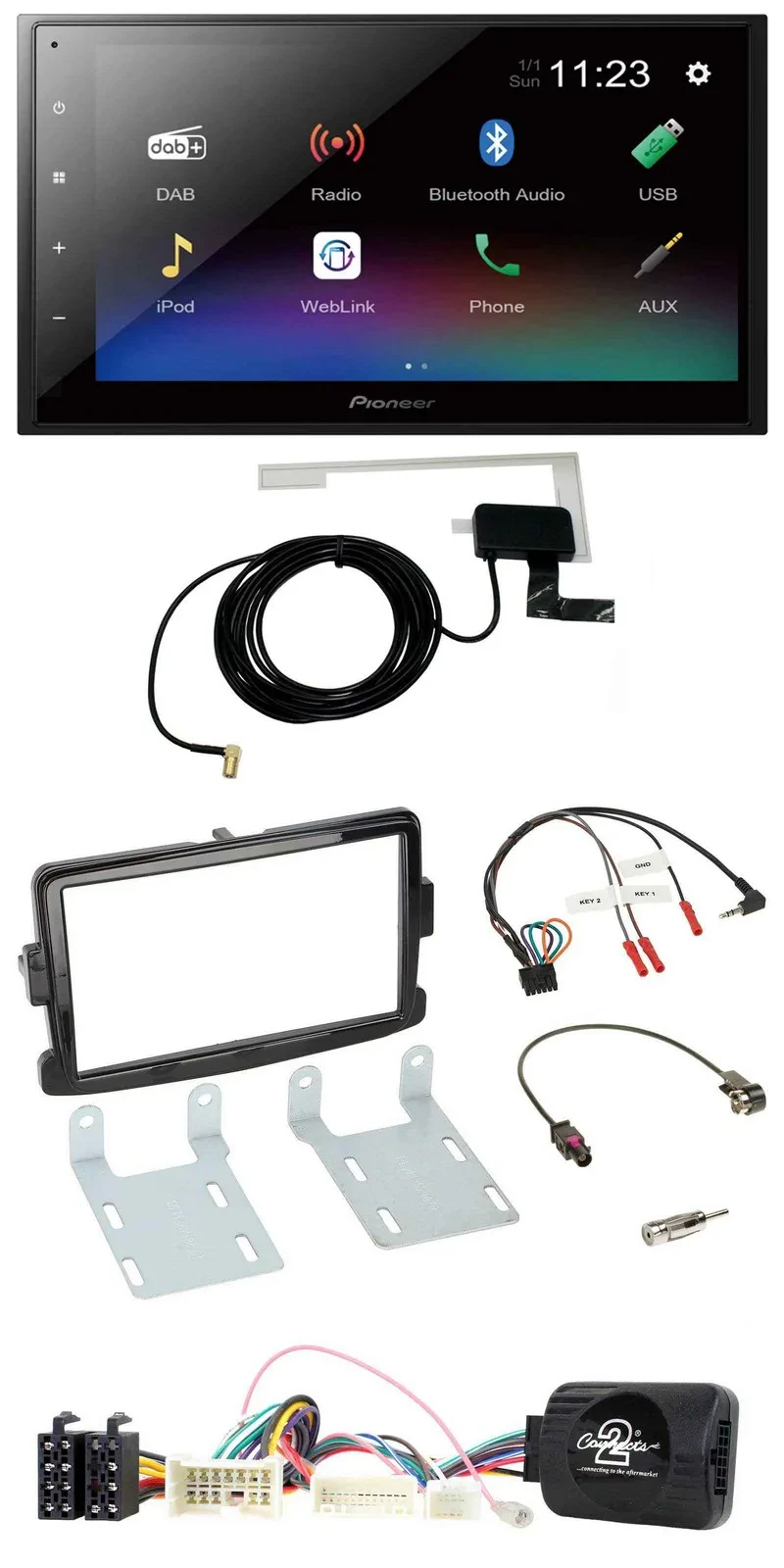 Автомагнитола Pioneer 2DIN, DAB, Bluetooth, USB для Dacia Sandero (с 2013), черный (piano black)