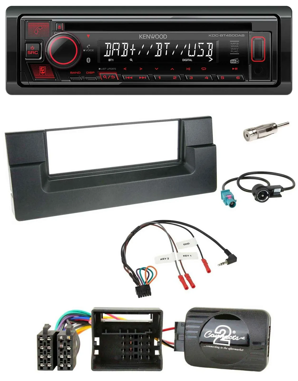 Автомагнитола для BMW 5 Series E39 2001–2004 Kenwood CD/USB/Bluetooth/DAB, поддержка кнопок на руле, для активной аудиосистемы