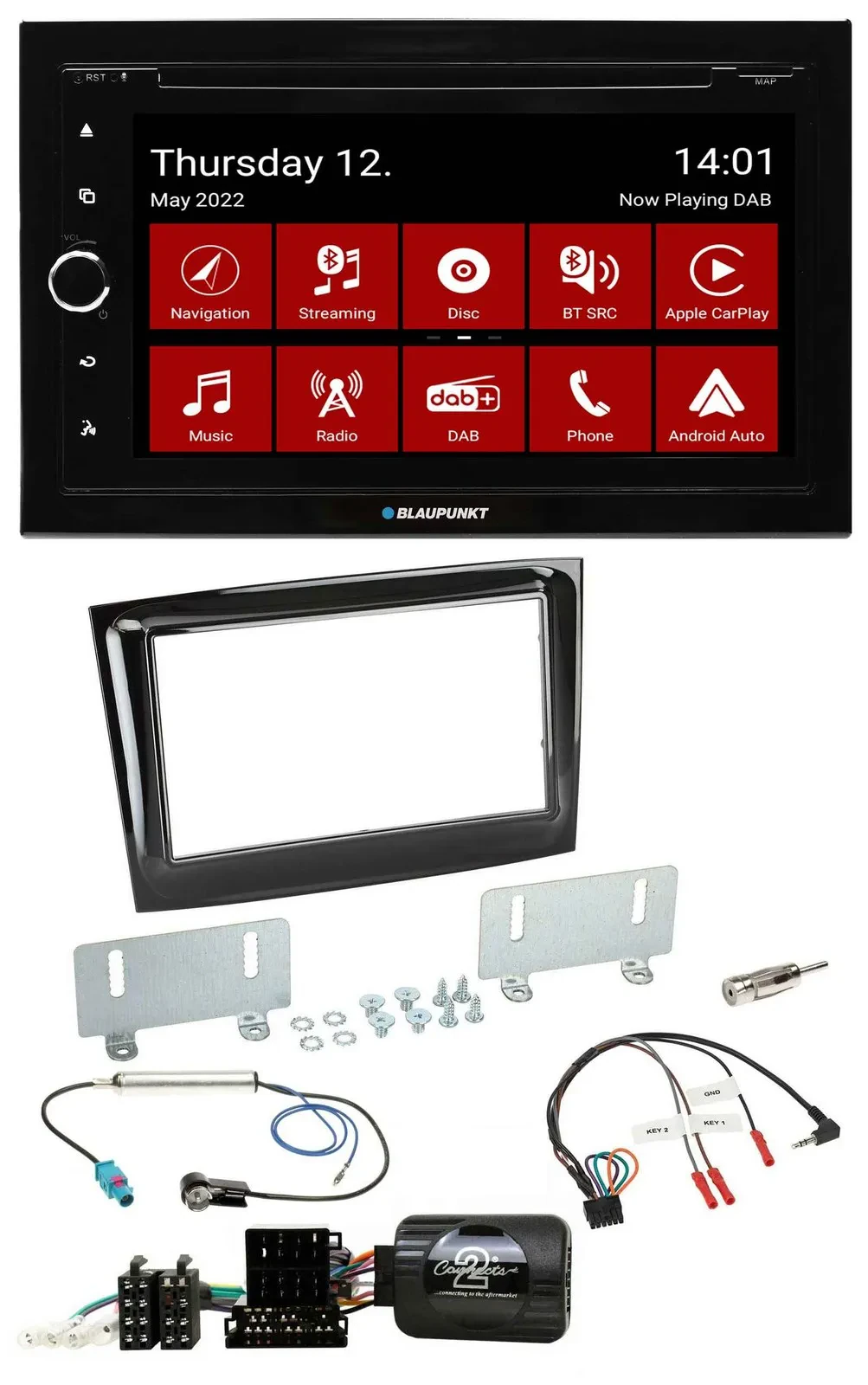 Blaupunkt 2DIN Lenkrad Bluetooth USB TMC DAB Navigation für Fiat Doblo VDO ab 20