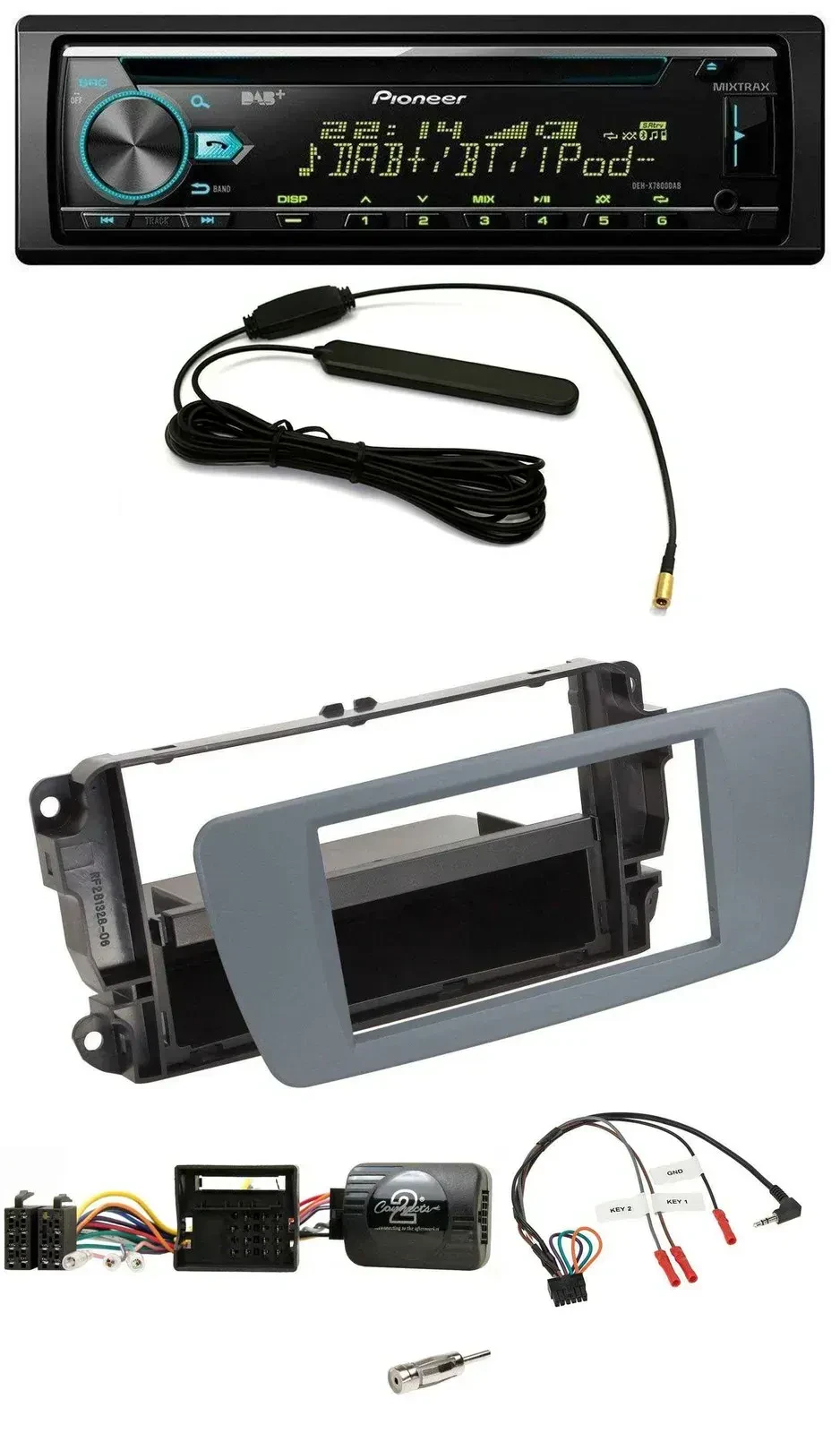 Автомагнитола Pioneer CD/MP3, DAB, USB, совместима с управлением на руле, для Seat Ibiza, серый