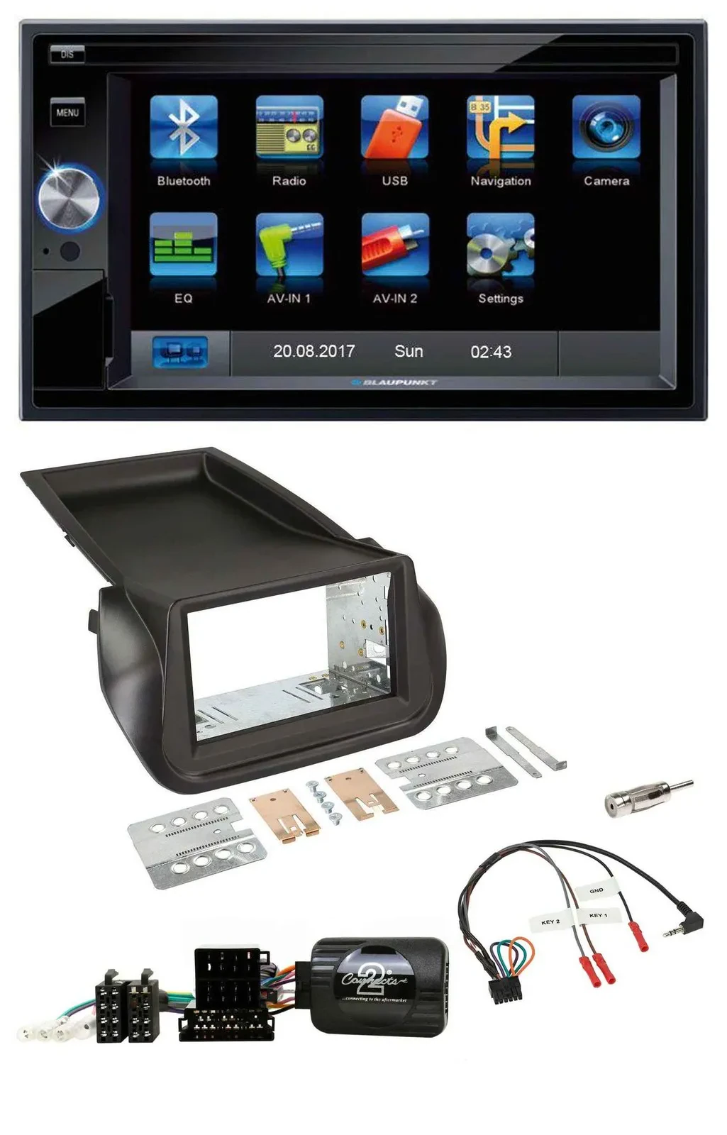 Blaupunkt Lenkrad USB Bluetooth TMC 2DIN Navigation für Citroen Nemo Fiat Fiorin