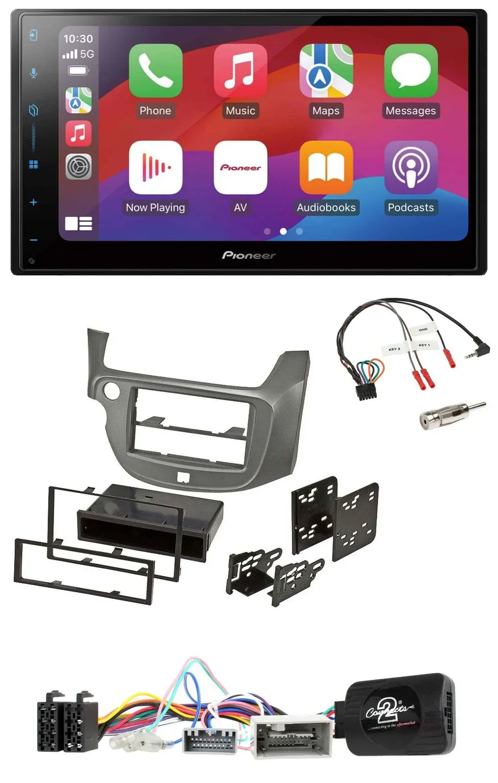 Pioneer DAB USB Lenkrad Bluetooth 2DIN Autoradio für Honda Jazz ab 2014 silber