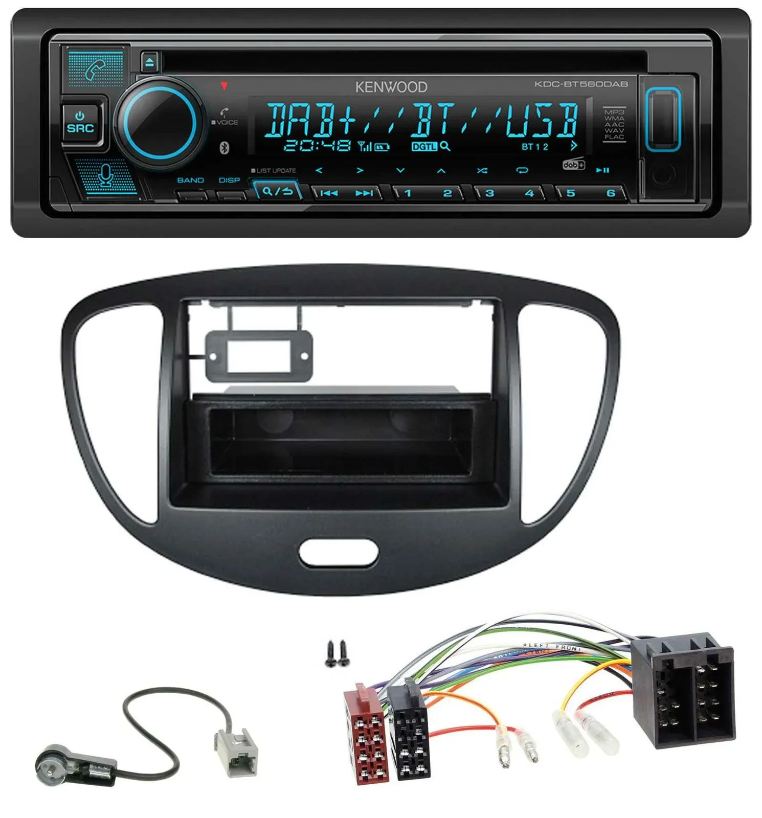 Автомагнитола для Hyundai i10 (2008–2013) Kenwood Bluetooth DAB CD MP3 USB черная
