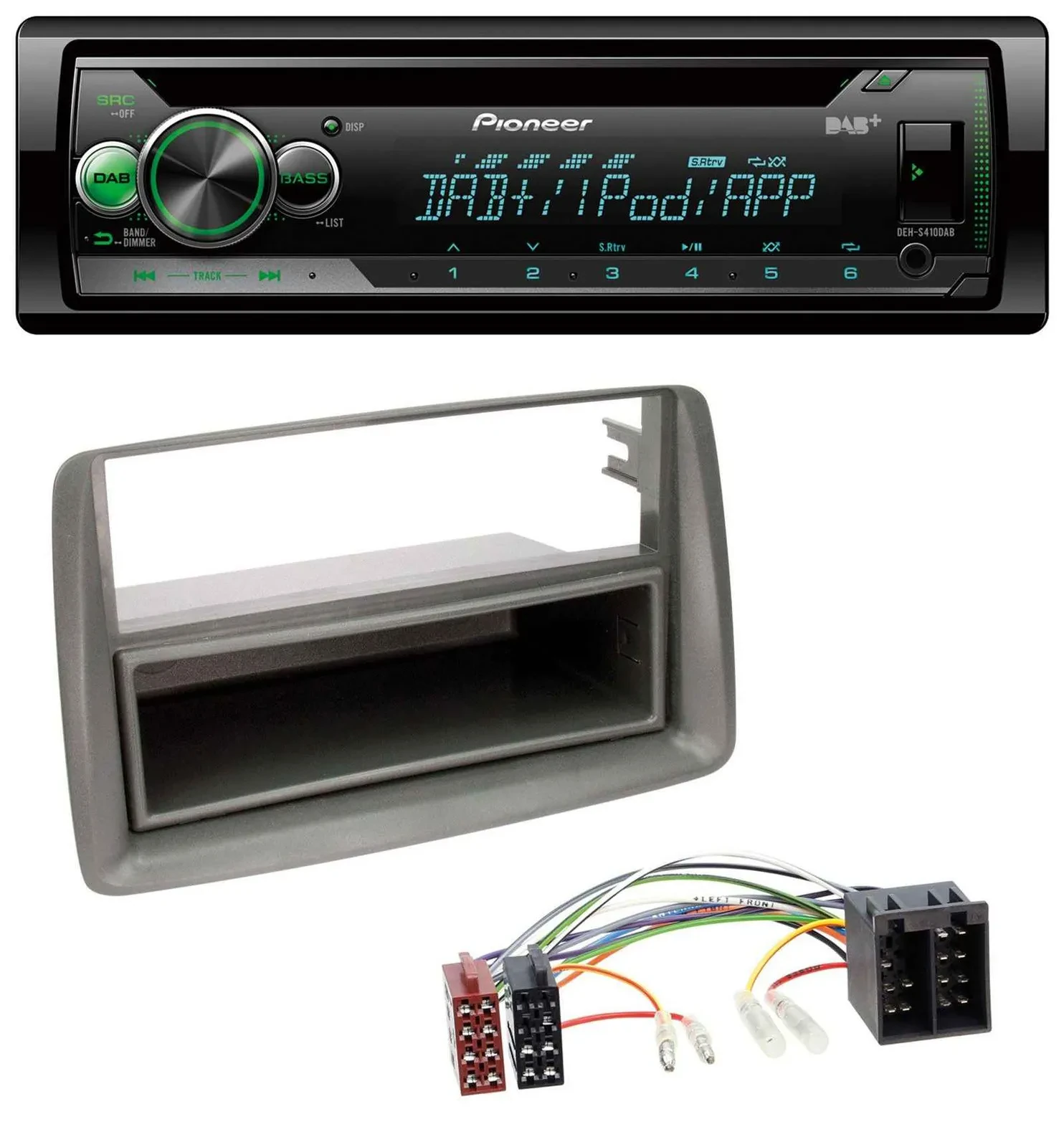 Pioneer USB MP3 DAB AUX CD Autoradio für Fiat Panda (169 2003-2012) grau
