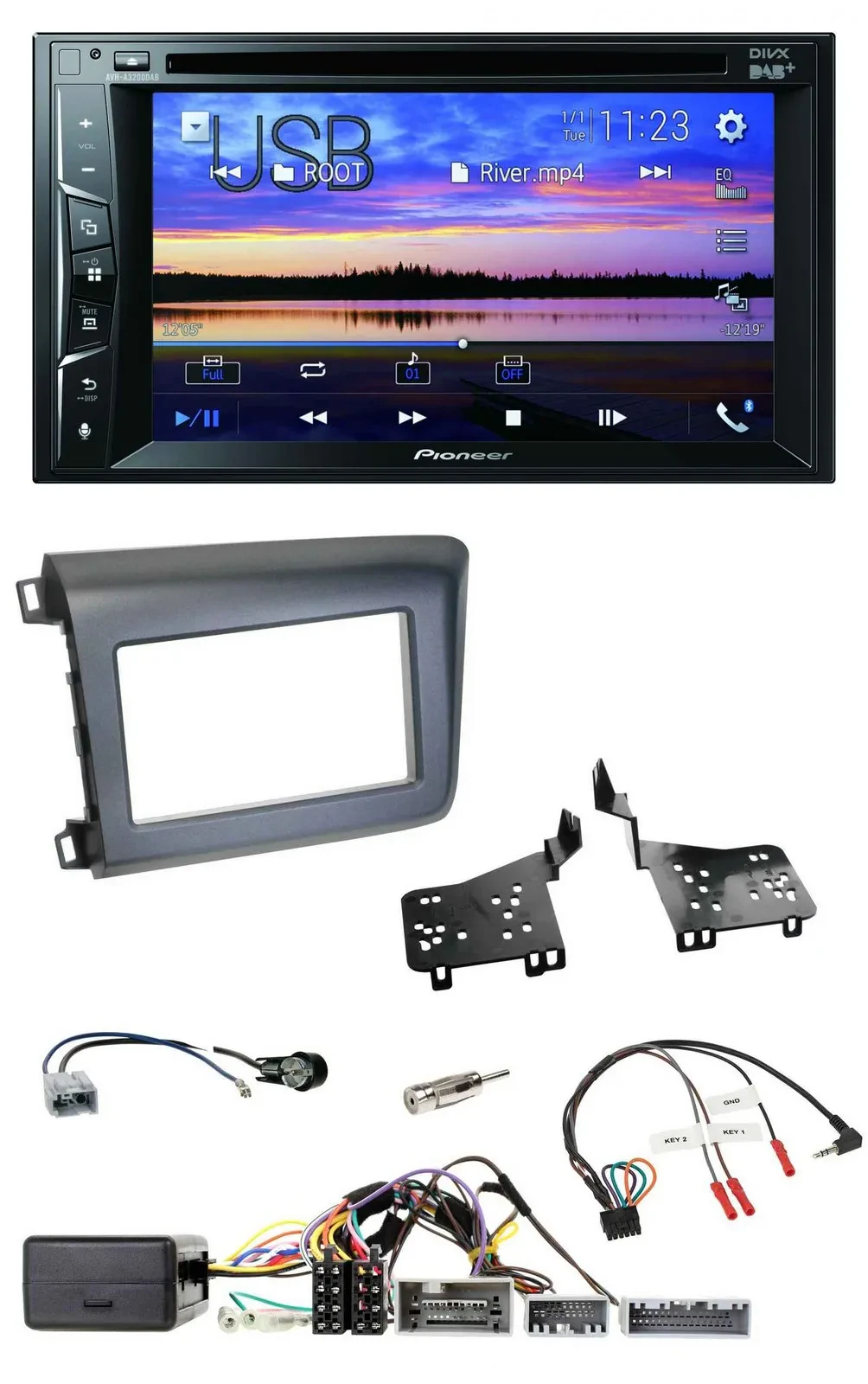 Pioneer Bluetooth 2DIN USB DVD DAB Lenkrad Autoradio für Honda Civic US Modelle
