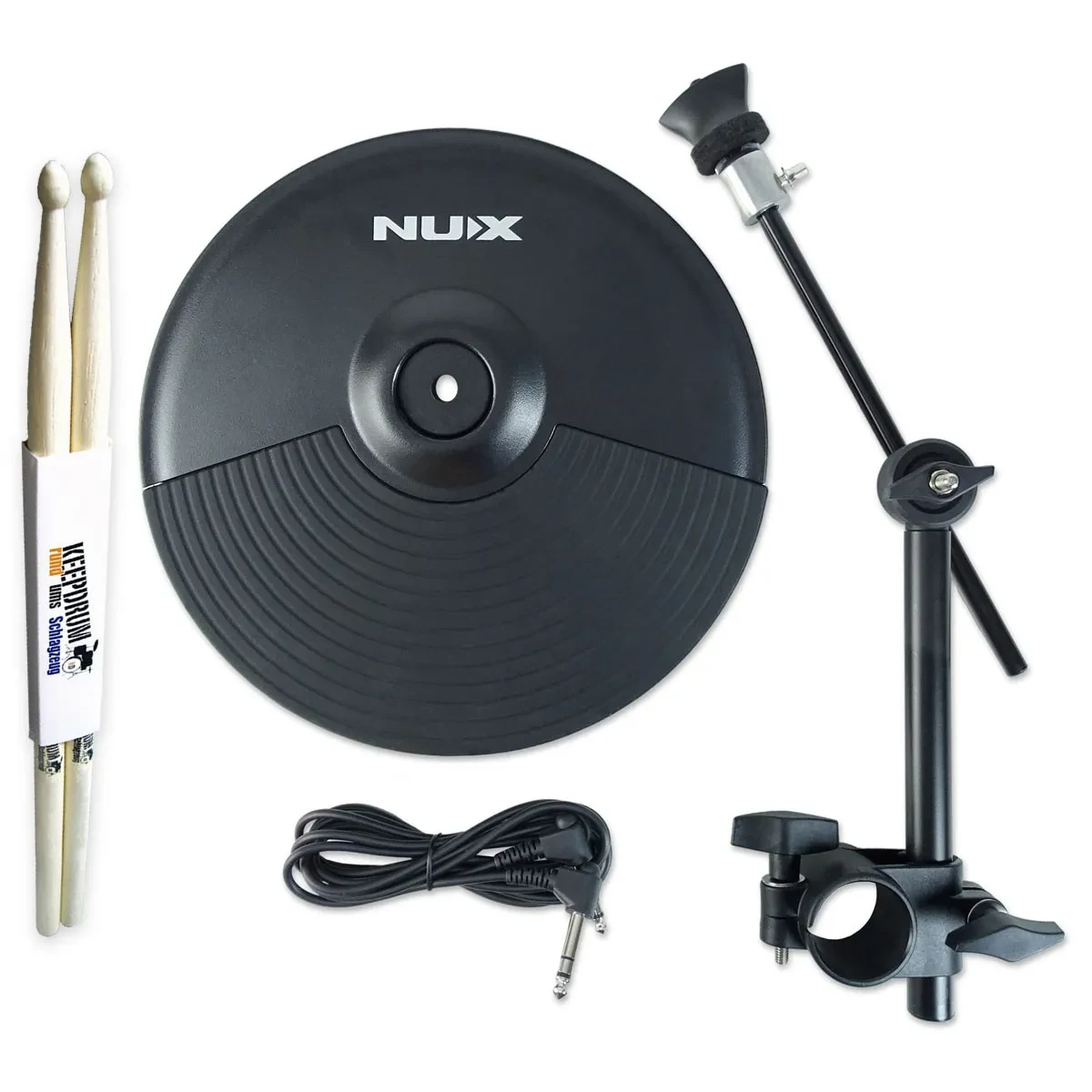 Nux DM210 Becken-Set E-Drum Becken-Pad 10 Zoll mit Halterung und Drumsticks