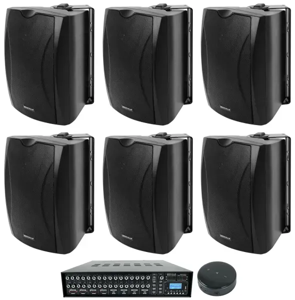 (6) 5.25" Wall Speakers+4-Zone 70v Amp+Wifi Receiver For Restaurant/Office/Cafe