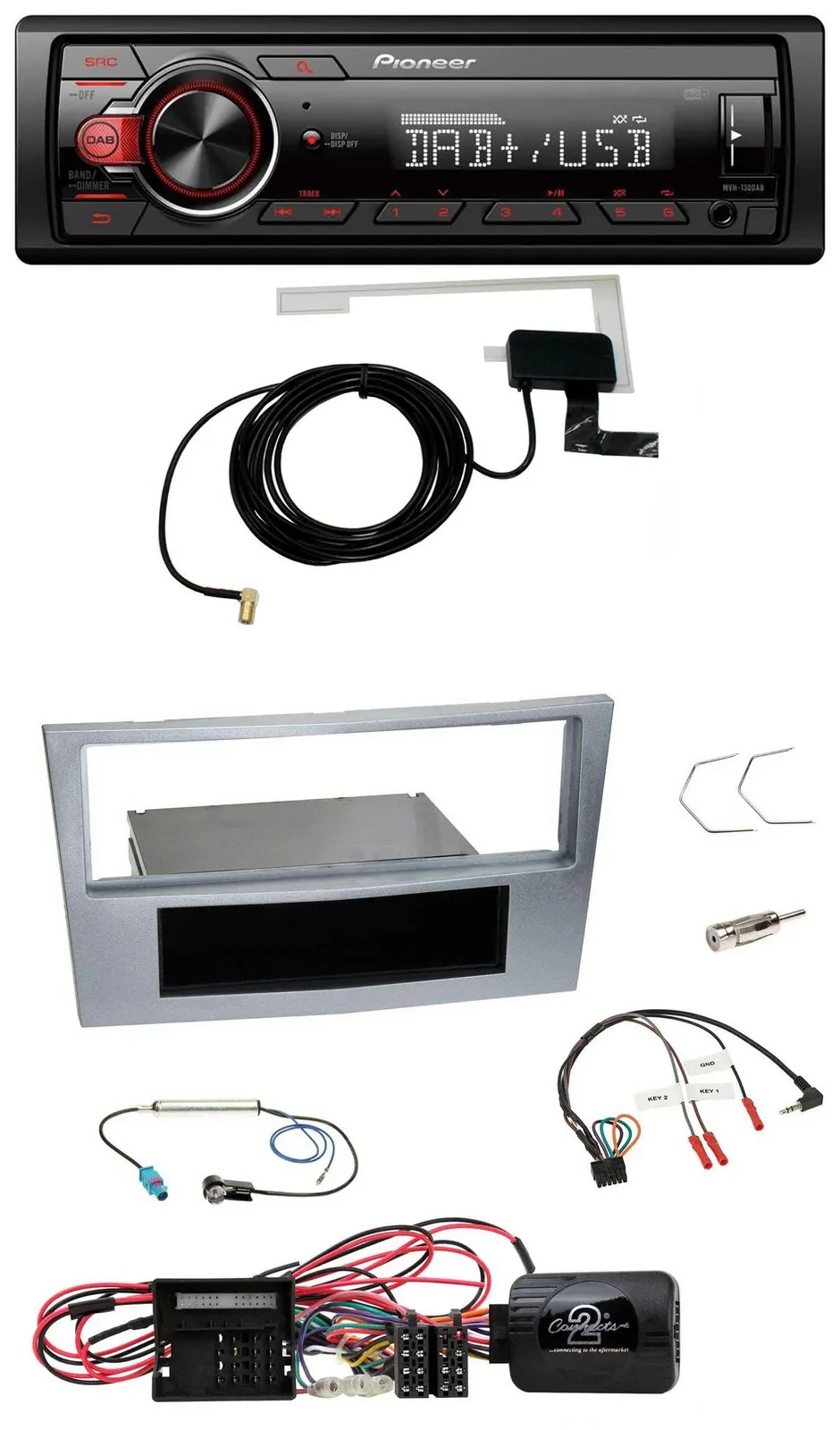 Pioneer 1DIN MP3 DAB USB Lenkrad Autoradio für Opel Corsa D matt-chrom 09-14