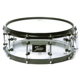 Acryl Snare Drum 14"x5.5" Transparent Clear Black HW Stahl Spannreifen Tube