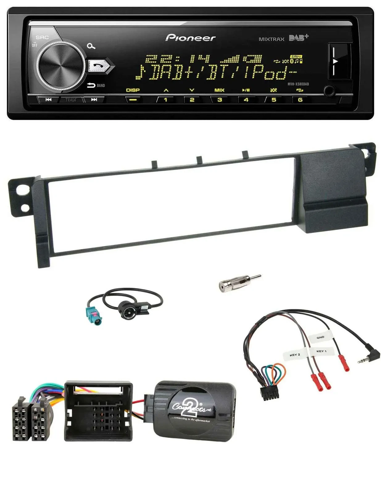 Pioneer Bluetooth USB DAB Lenkrad Autoradio für BMW 3er E46 2001-2007 Quadlock