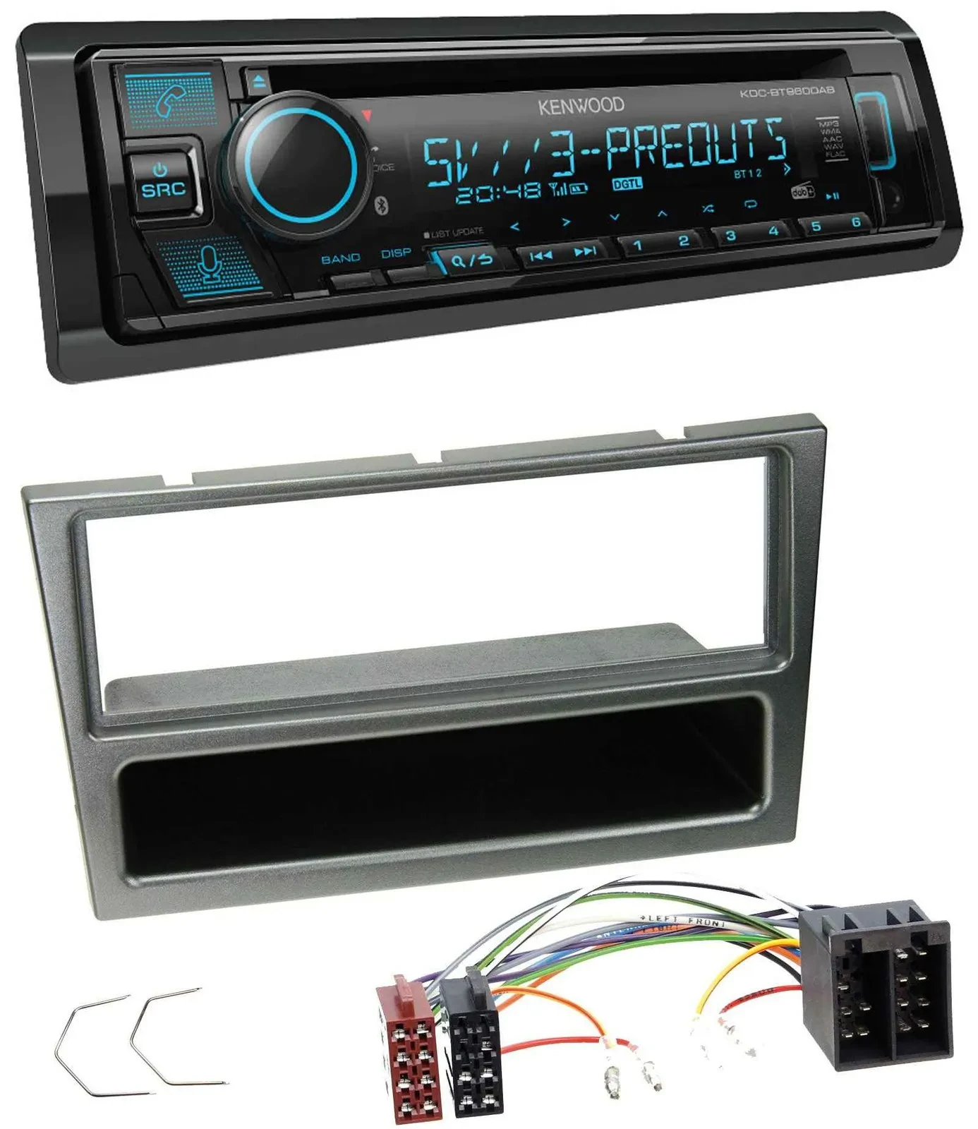 Автомагнитола для Opel Corsa C (2000–2004) Kenwood Bluetooth USB CD MP3 DAB, ISO, алюминиевый