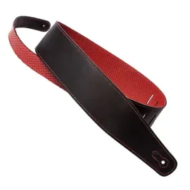 Henry Heller 2.5" Wide Amalfi Leather Adjustable Guitar Strap, Black and Red