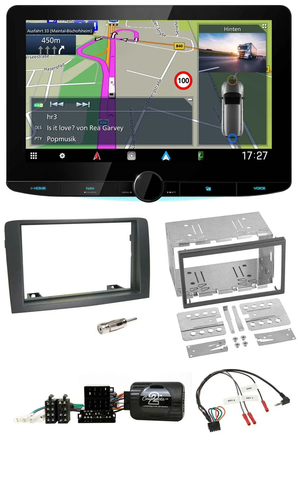 Автомагнитола для Fiat Idea 2006–2012 Kenwood 2DIN, Bluetooth, DAB, TMC, USB, навигация, поддержка кнопок на руле, серый