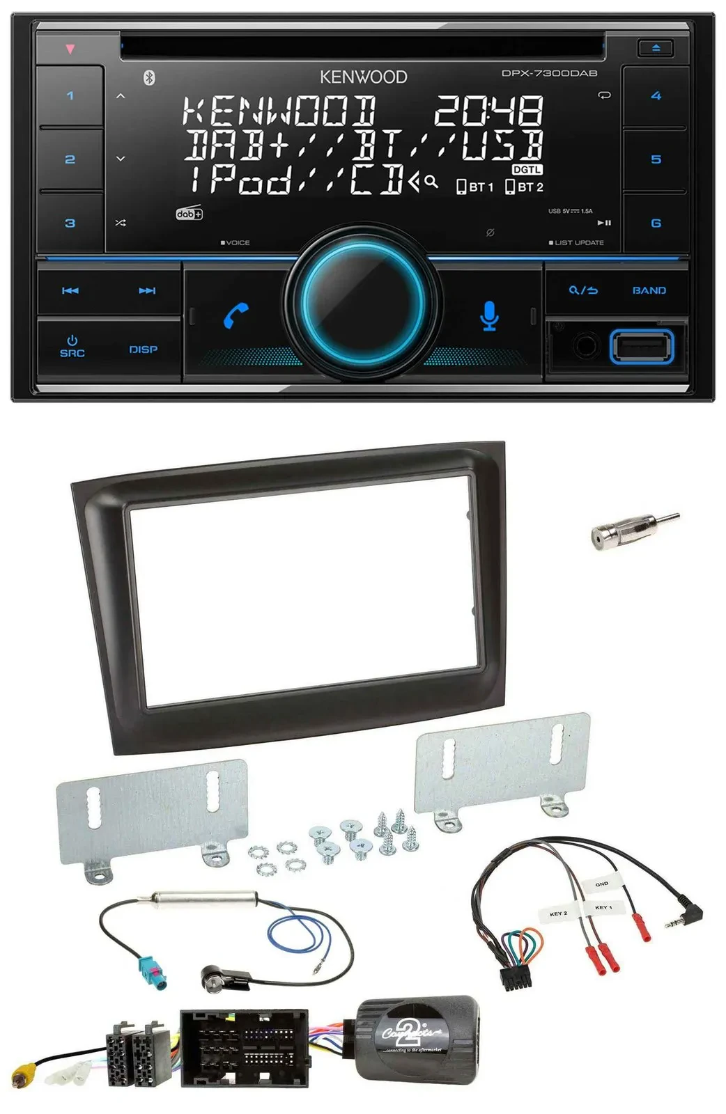 Kenwood CD 2DIN DAB USB Lenkrad Bluetooth Autoradio für Fiat Doblo ab 2015 schwa