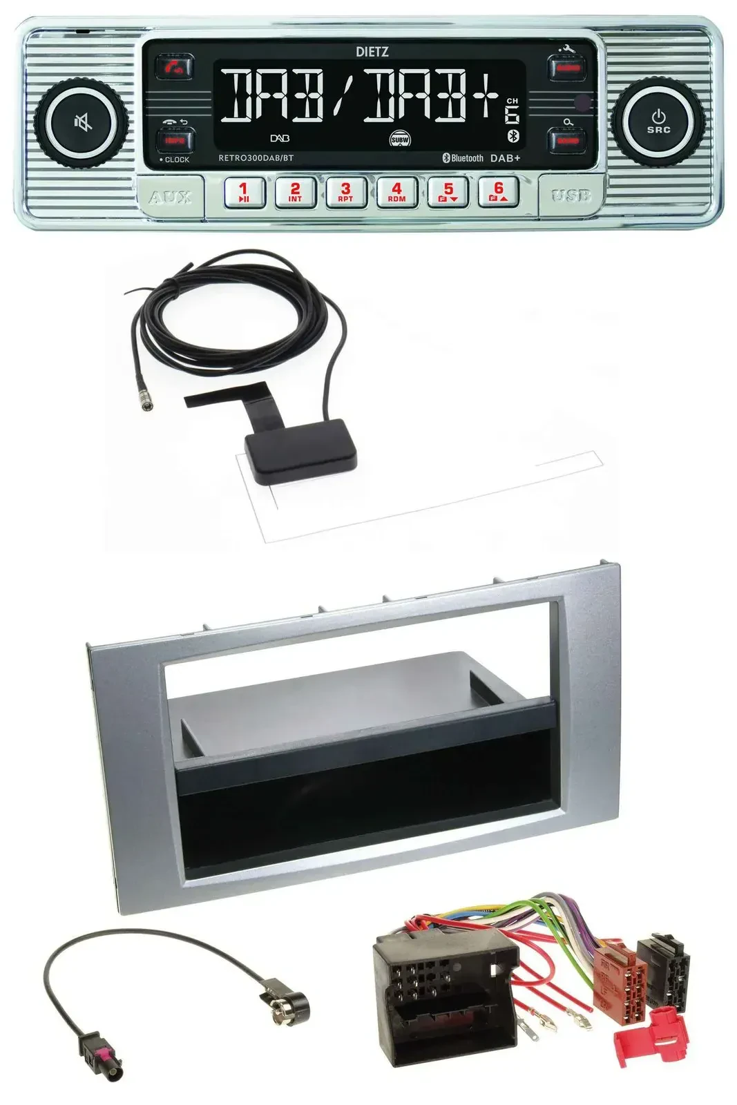 Dietz Bluetooth USB MP3 DAB Autoradio für Ford Fiesta Focus 2004-2008 silber