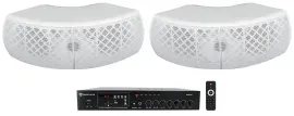 Rockville Commercial Receiver+2 Dual 4" White Indoor/Outdoor Restaurant Speakers