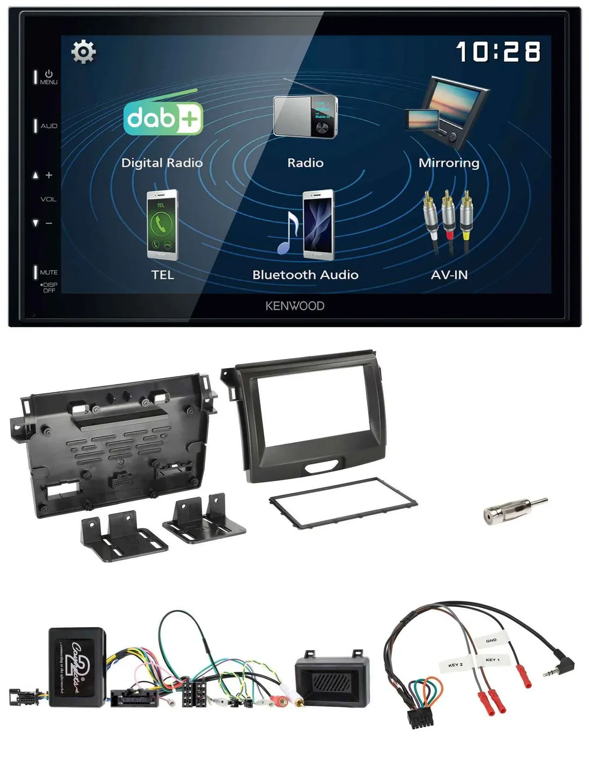 Kenwood 2DIN Bluetooth Lenkrad USB DAB Autoradio für Ford Ranger 2AB ab 04/2015