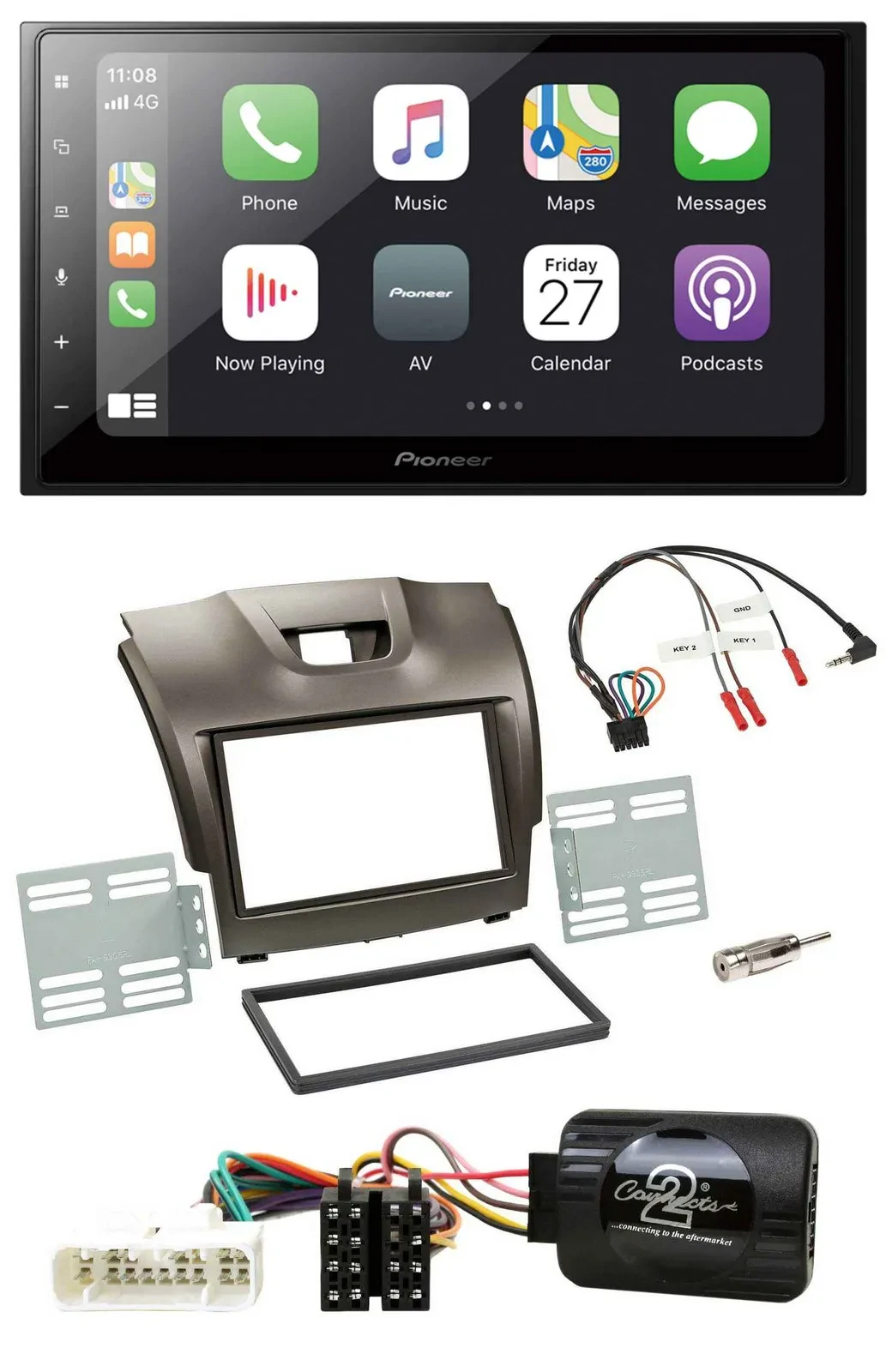 Pioneer Lenkrad Bluetooth DAB 2DIN USB Autoradio für Isuzu D-Max ab 2012 grau