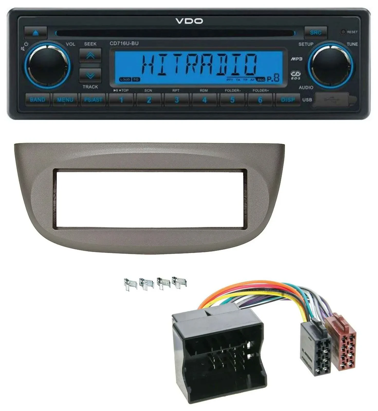 VDO AUX MP3 1DIN CD USB Autoradio für Renault Twingo 07-14 beige-grau
