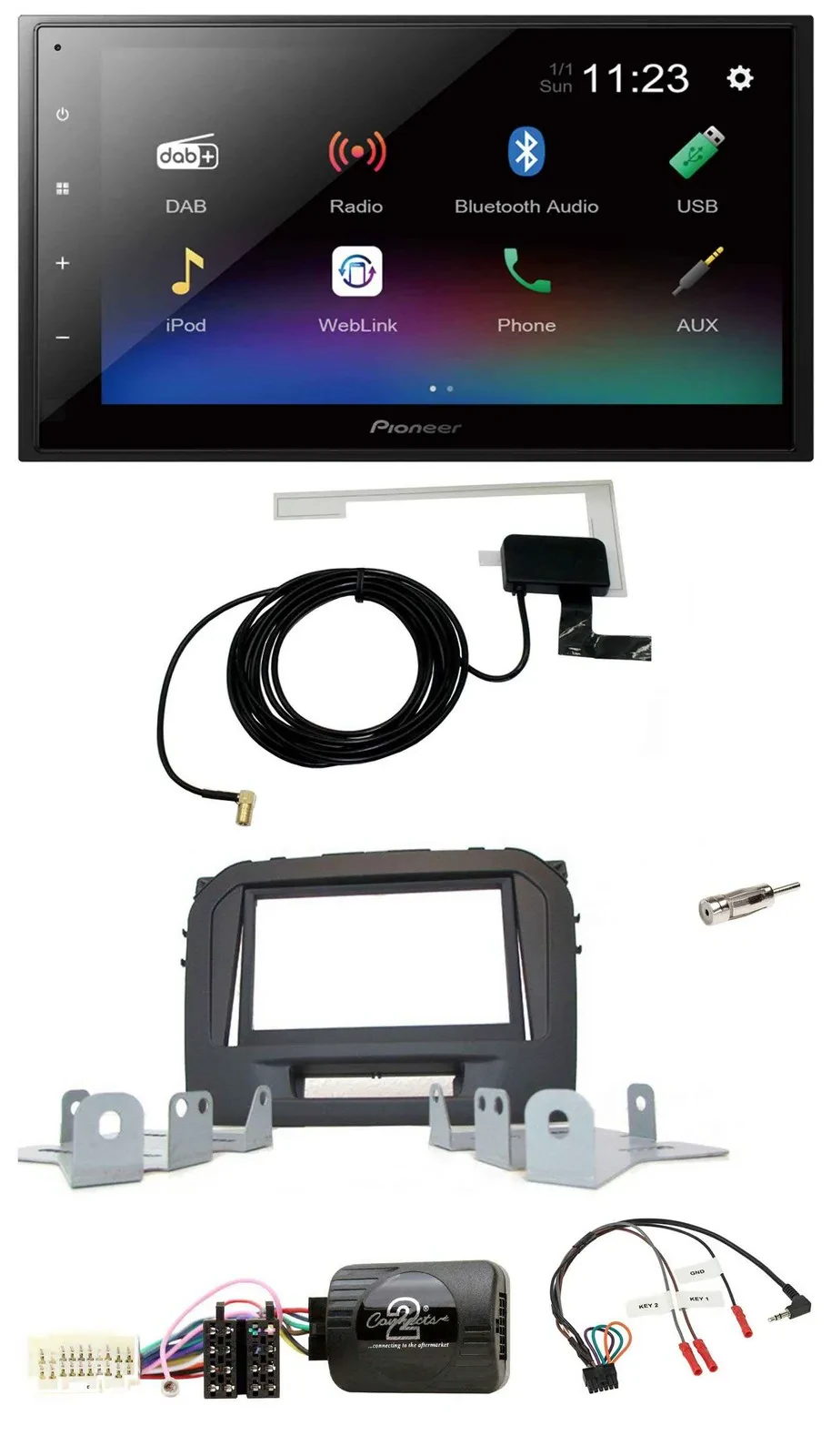 Pioneer DAB Lenkrad Bluetooth 2DIN USB Autoradio für Suzuki Vitara LY ab 04/2015