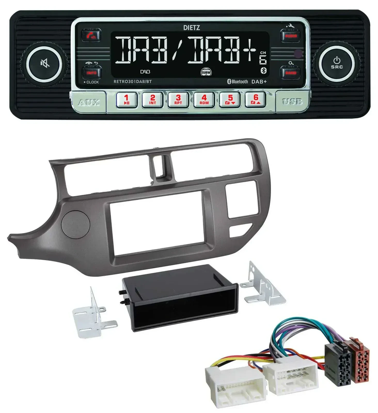 Dietz USB DAB MP3 Bluetooth Autoradio für Kia Rio UB 2011-2014 anthrazit