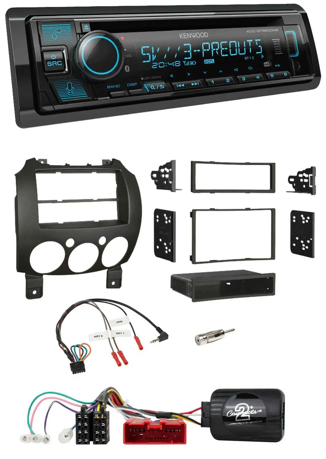 Автомагнитола Kenwood Bluetooth, USB, CD, DAB для Mazda 2 (2007–2014)