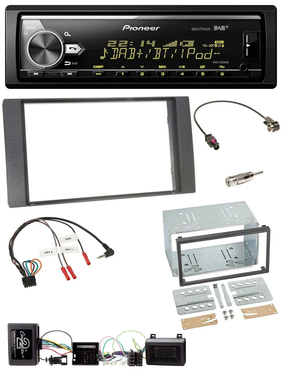 Автомагнитола для Ford Kuga 2008–2012 Pioneer Bluetooth, USB, DAB, поддержка кнопок на руле, антрацит