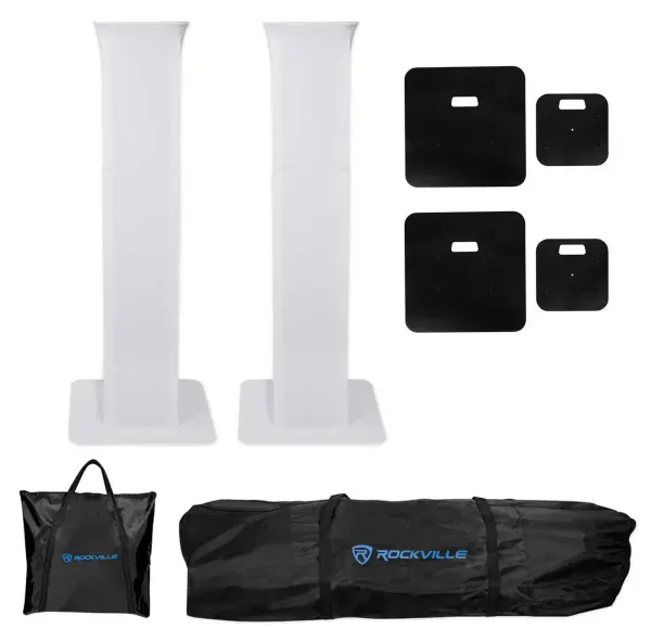 (2) Rockville RTP32W Black or White Totem Moving Head Light Stands+Scrims+Bag