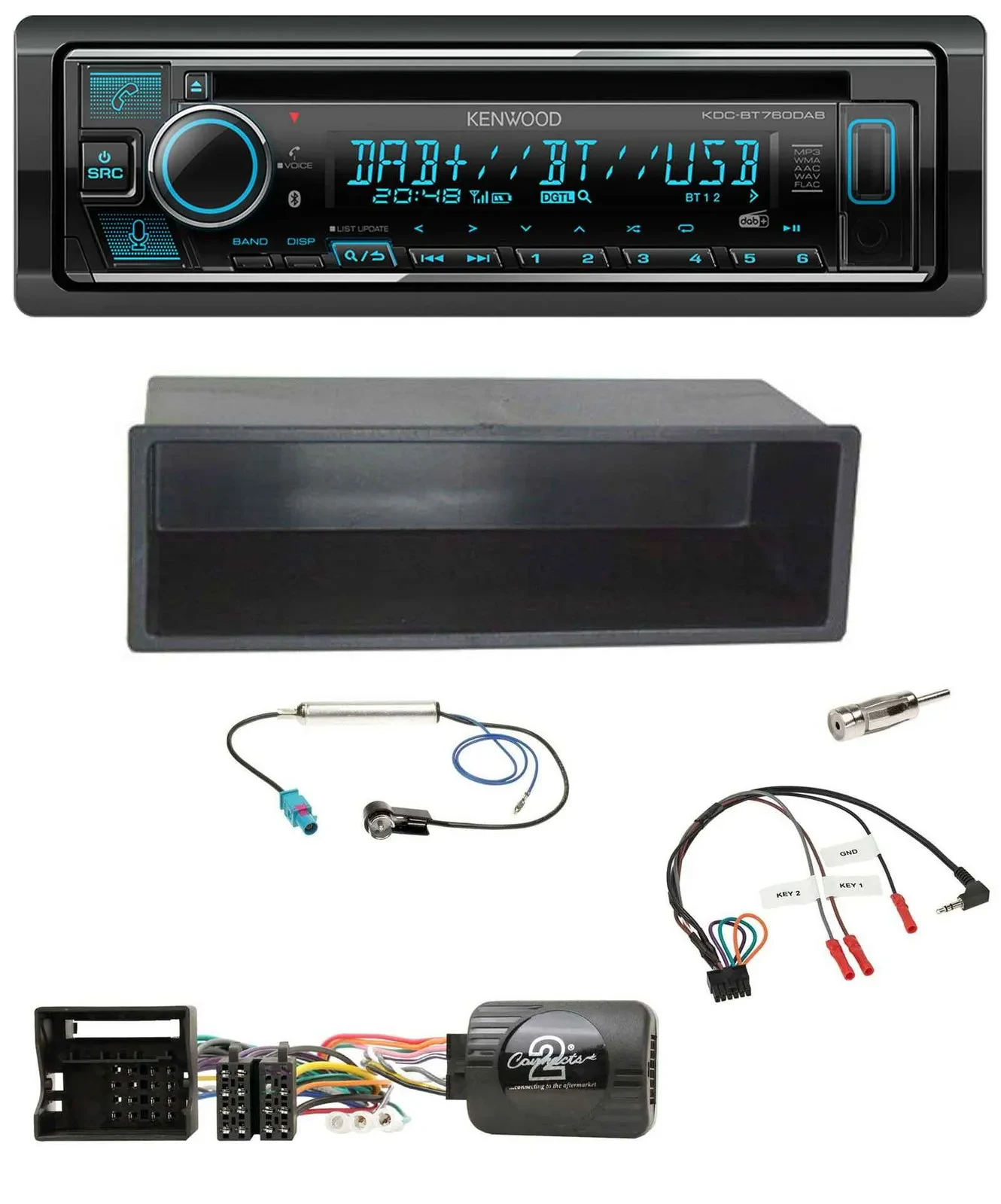 Автомагнитола Kenwood Bluetooth DAB USB CD для VW Polo/Passat с монтажным карманом