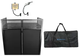 Rockville ROCKBOOTH DJ Booth Facade+Table+Bag+Scrims+Gooseneck Tablet+Mic Stand