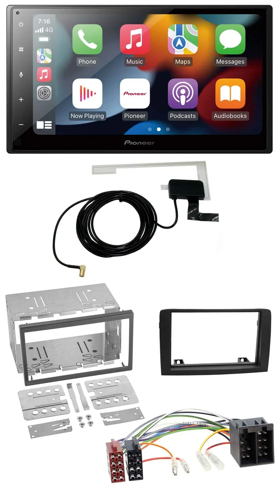 Автомагнитола Pioneer 2-DIN, MP3, USB, Bluetooth, DAB, для Fiat Idea (с 2005), черный