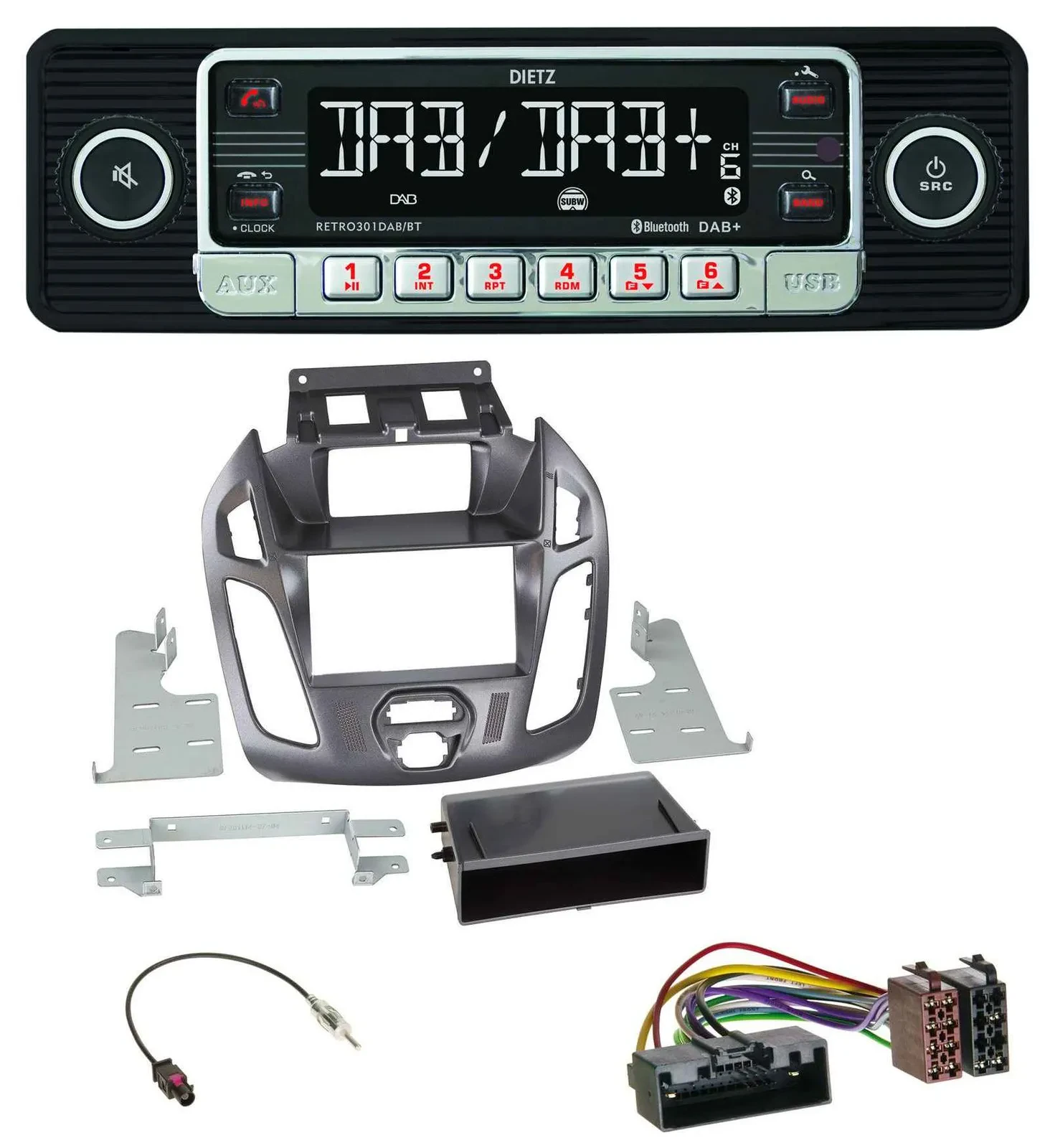 Dietz USB DAB MP3 Bluetooth Autoradio für Ford Transit Connect 12-18 Display Peg