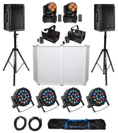 (2) JBL SRX812P 12" 2000w Powered DJ Speakers+Facade+Fog+Haze+Par+Moving Heads