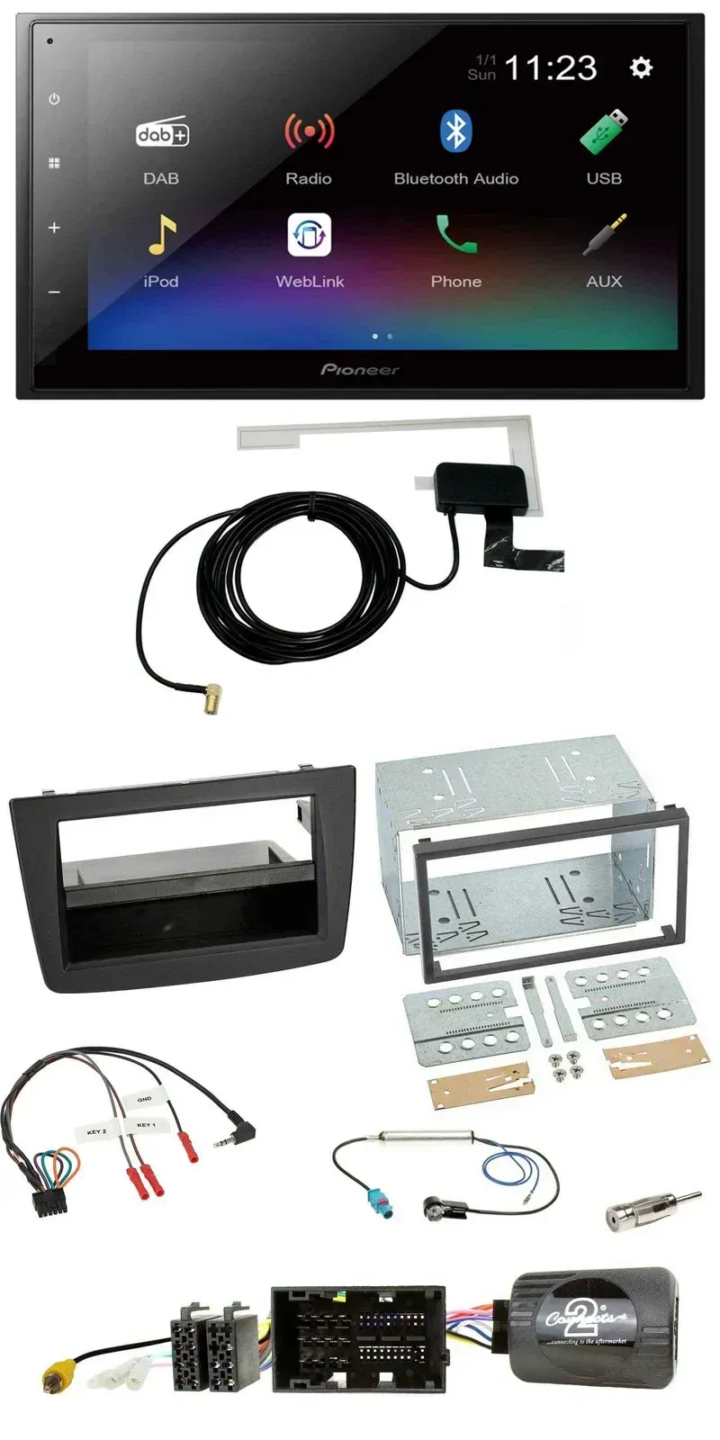 Автомагнитола для Alfa Romeo MiTo 2014–2018 Pioneer 2DIN, DAB, Bluetooth, USB, черная