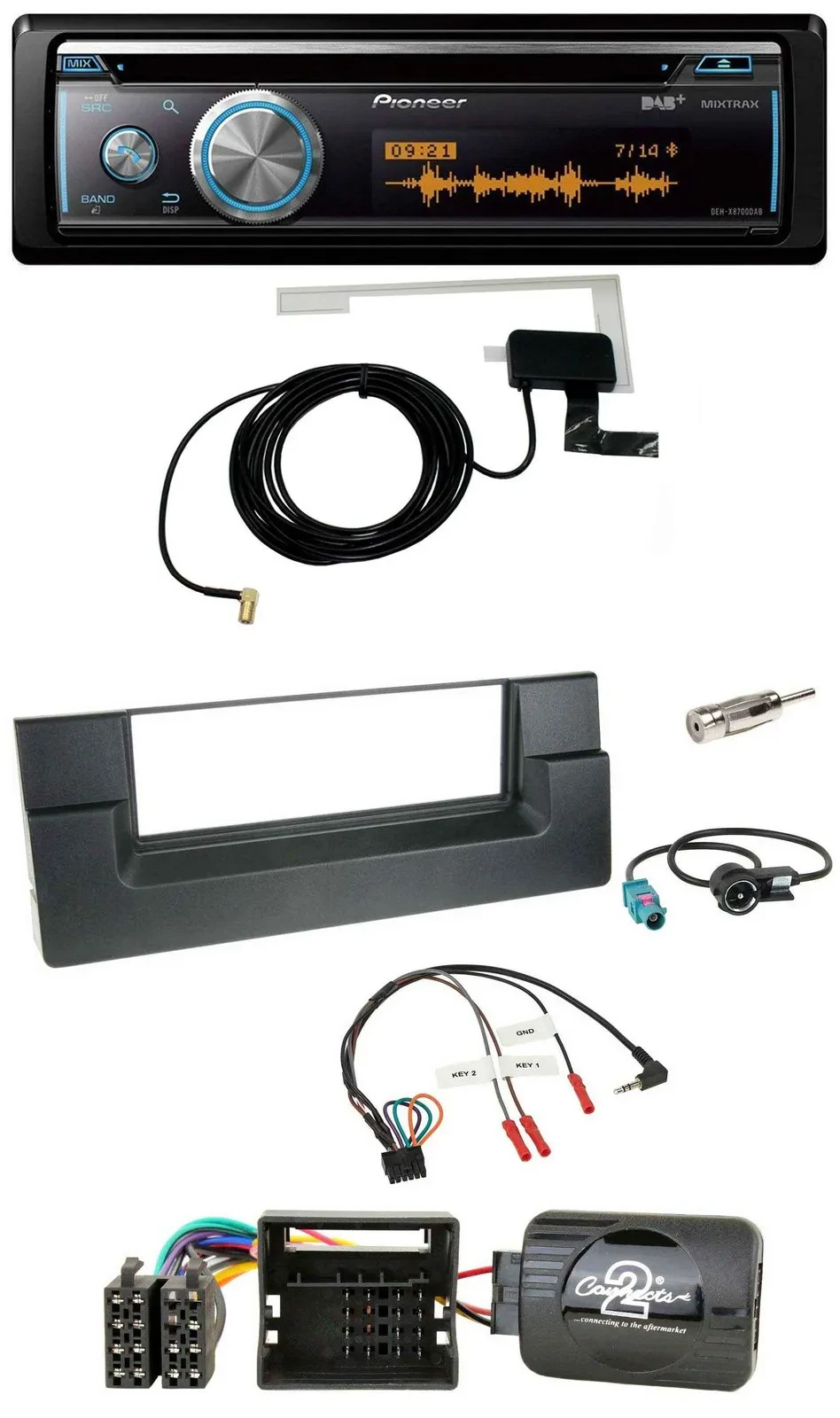 Автомагнитола для BMW 5 Series E39 (2001–2004) Pioneer Bluetooth, DAB, USB, CD, поддержка управления с руля, для активной аудиосистемы