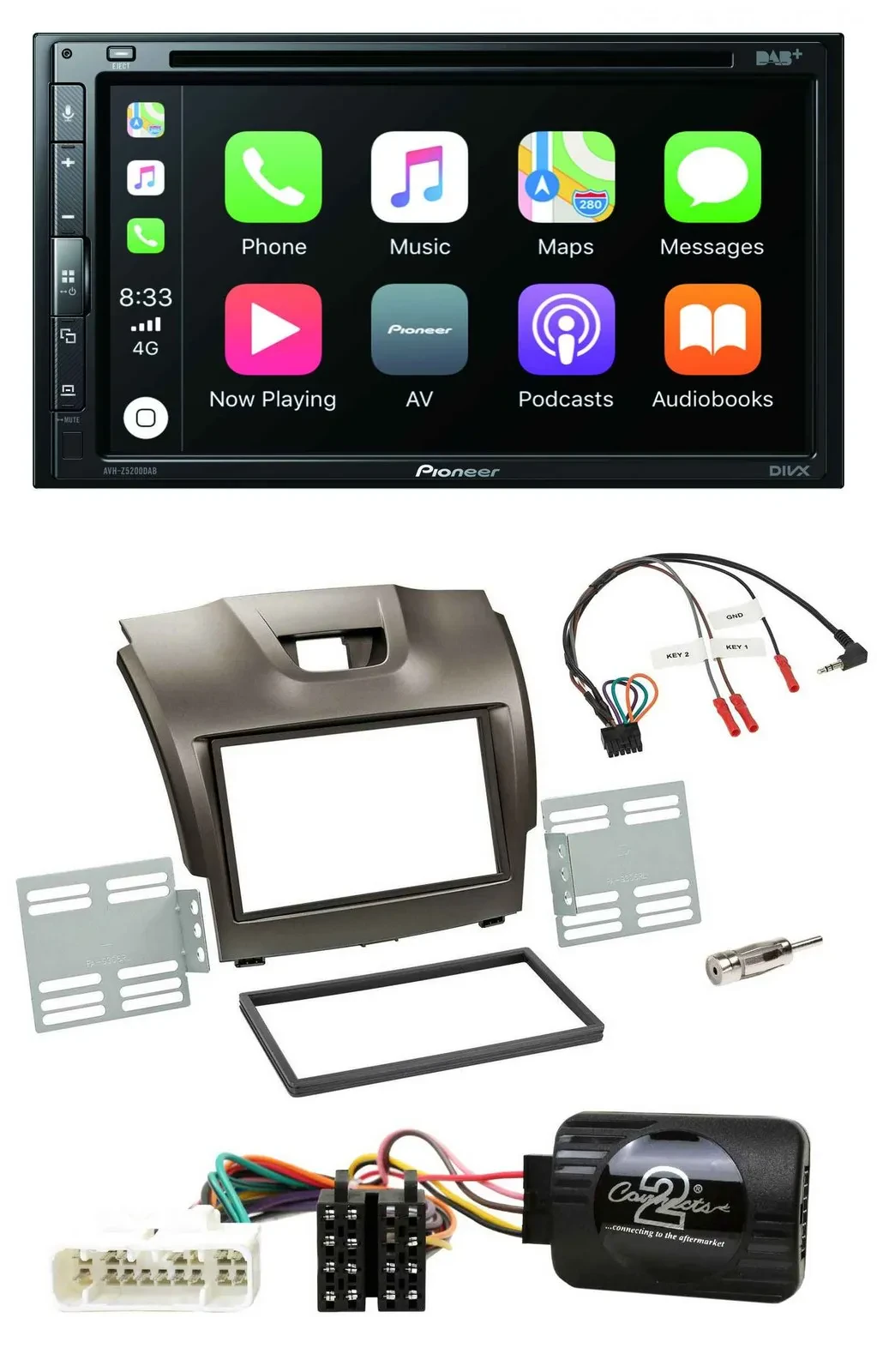 Pioneer DVD 2DIN Lenkrad DAB Bluetooth USB Autoradio für Isuzu D-Max ab 2012 gra