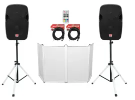 2 Rockville SPGN124 12" 1200w DJ PA Speakers+Stands w/LED's+Remote+Cables+Facade