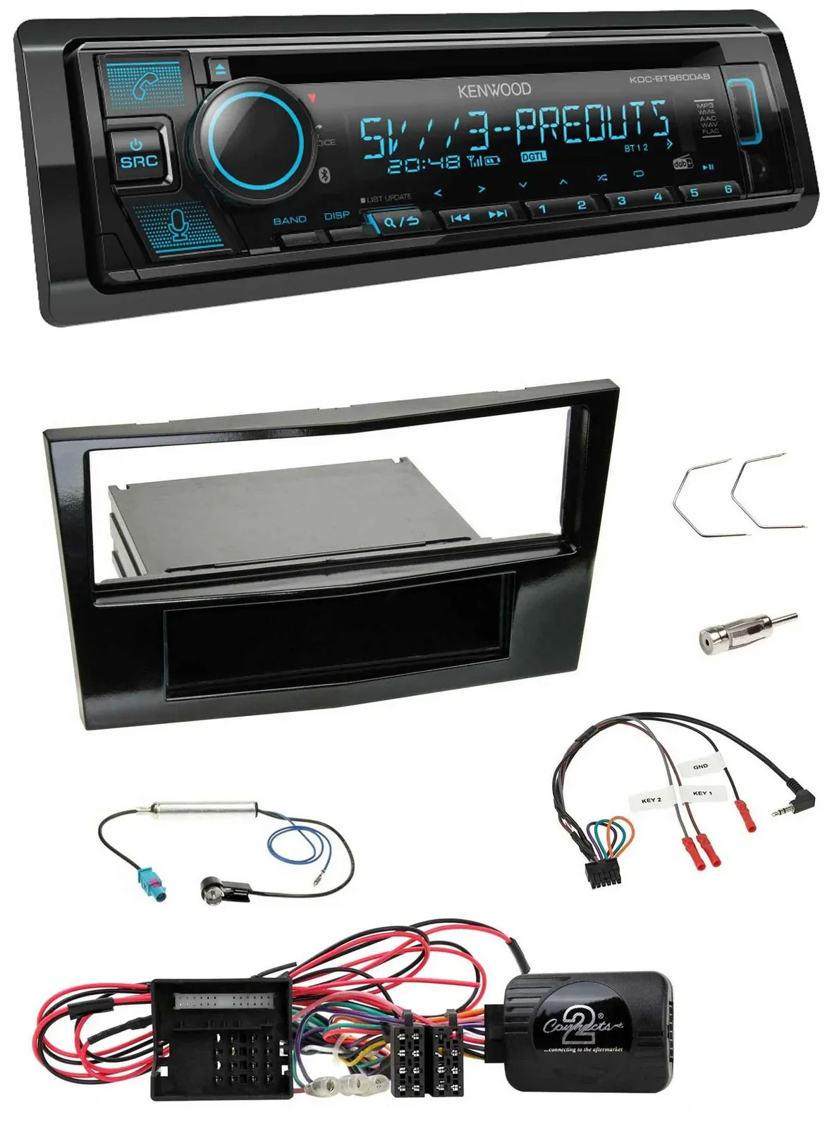 Автомагнитола Kenwood Bluetooth USB CD DAB для Opel Corsa D, черный глянец, совместима с кнопками на руле