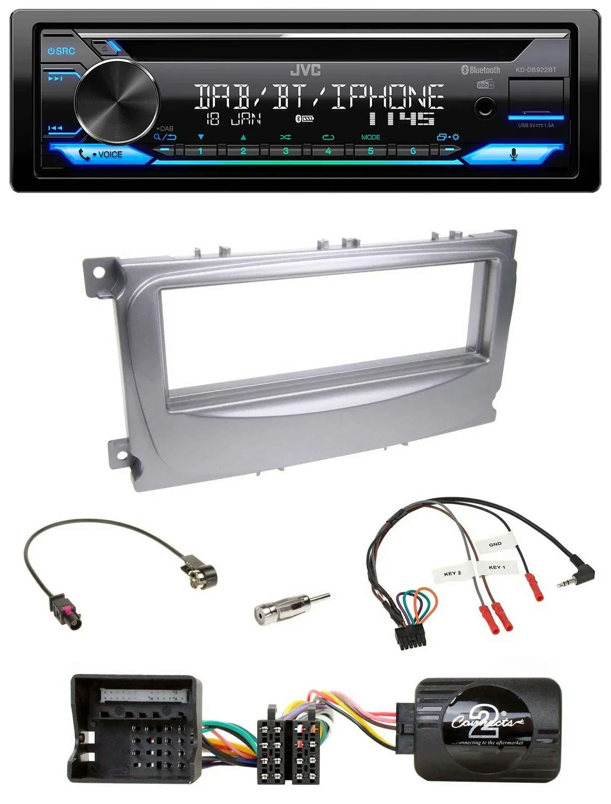 Автомагнитола JVC Bluetooth USB DAB CD для Ford Galaxy/C-Max/Focus (с 2007)