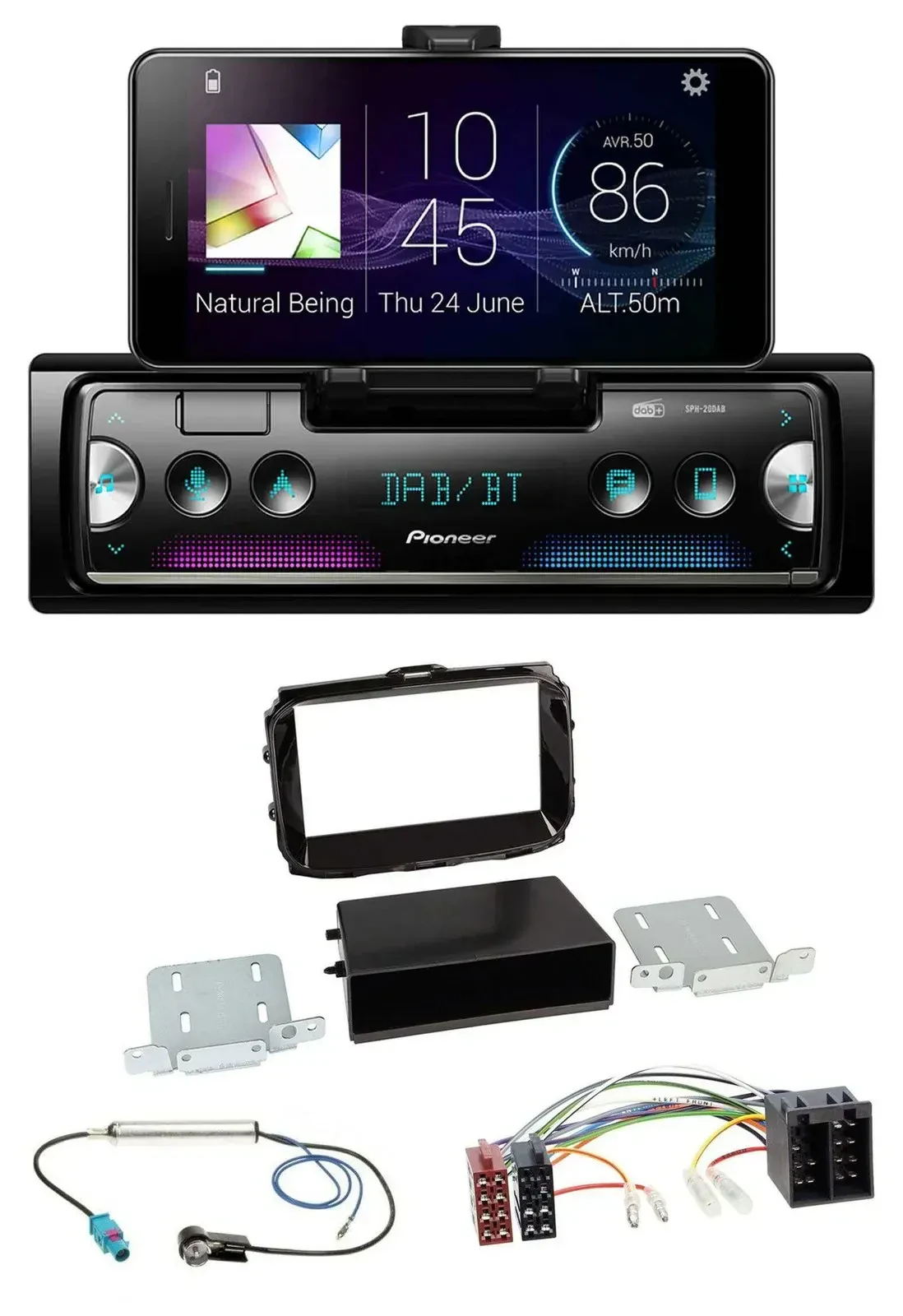 Автомагнитола для Alfa Romeo Giulietta (с 2013) Pioneer USB, MP3, Bluetooth, DAB, ISO, черный глянец