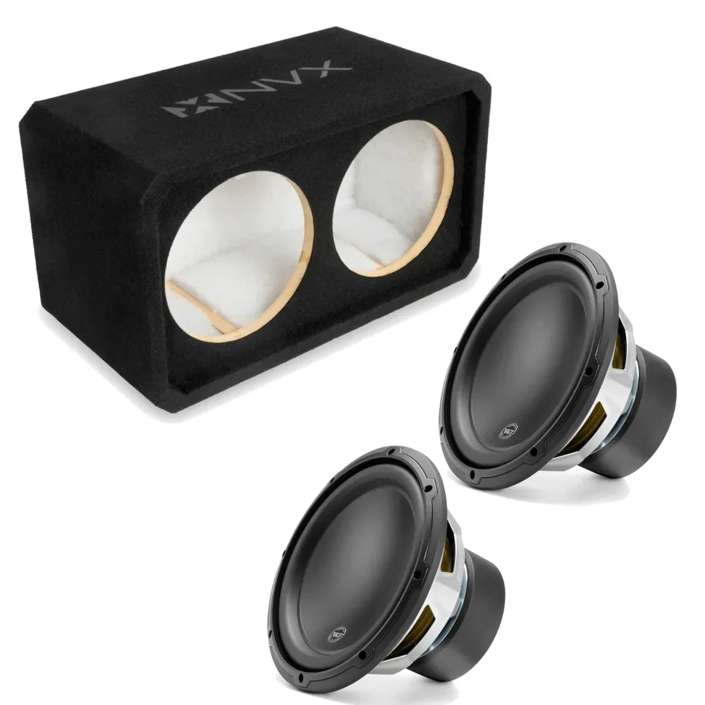 NVX NE102S Dual 10" Sealed 3/4" MDF Subwoofer Enclosure w/ W3v3 Car Subwoofer