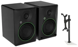 2) Mackie CR5BT 5.25" Powered Studio Monitors Speakers w/ Bluetooth+Tablet Stand