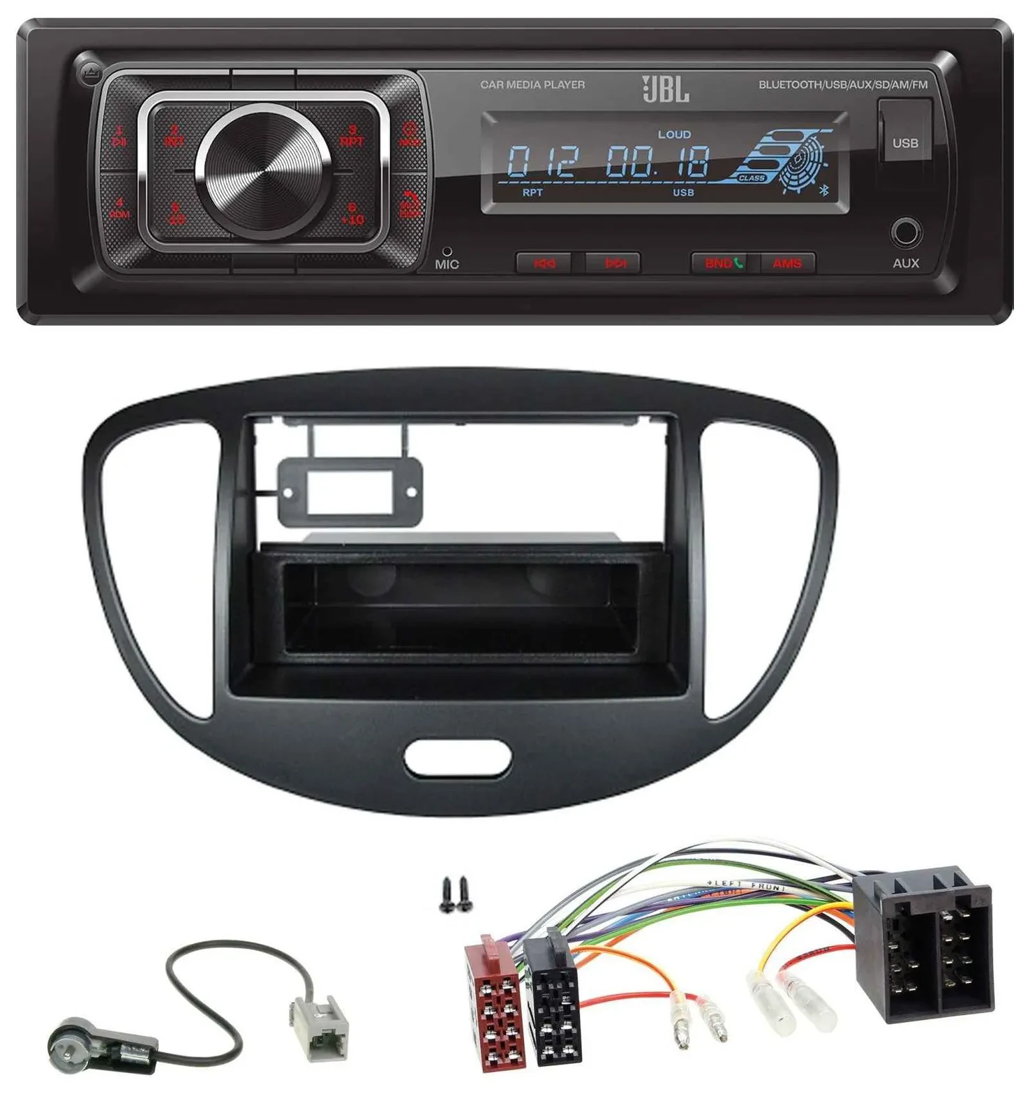 Автомагнитола для Hyundai i10 (2008–2013) JBL Bluetooth USB SD AUX MP3 черная