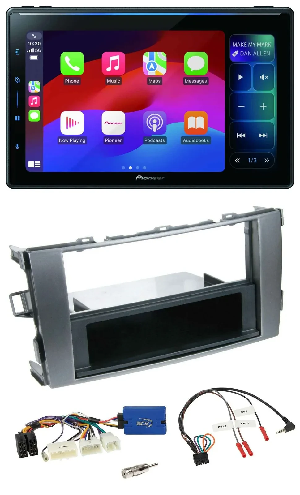 Автомагнитола Pioneer Bluetooth DAB USB для Toyota Auris 2011–2012, антрацит