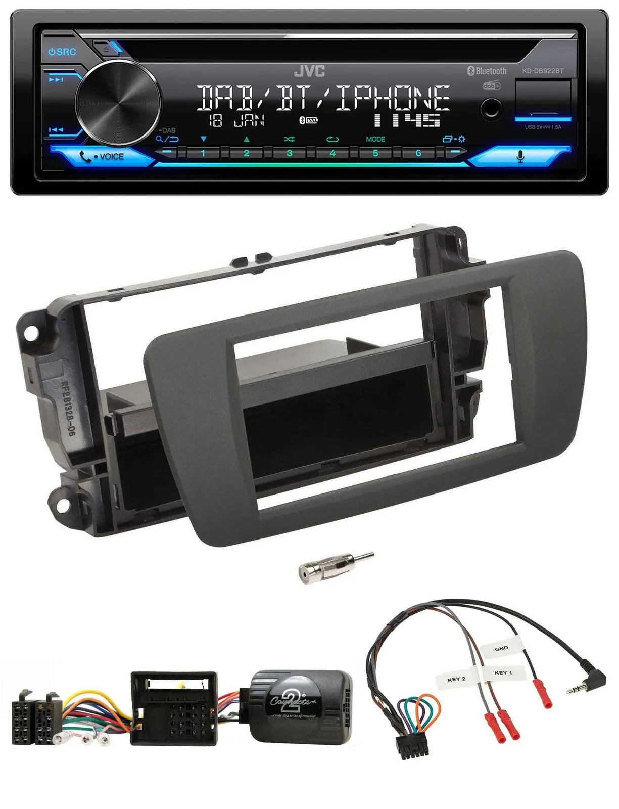 JVC Bluetooth Lenkrad USB DAB CD Autoradio für Seat Ibiza tuam grey